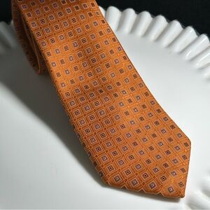 Black Brown 1826 Tie – Rich Pumpkin with Light Blue Squares- 100% Silk